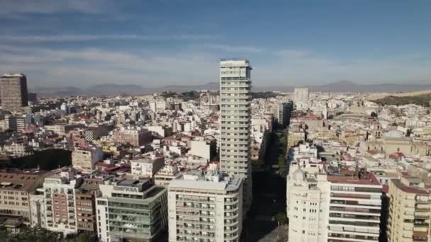 Alicante Şehrinin Yüksek Binası Spanya Havadan Daire Çizme — Stok video