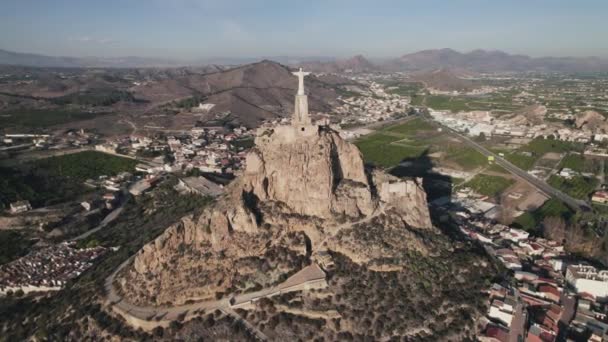 Τεράστιος Χριστός Του Monteagudo Άγαλμα Στην Κορυφή Του Λόφου Θέα — Αρχείο Βίντεο