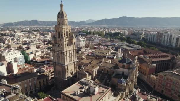 Αεροφωτογραφία Του Καθεδρικού Ναού Της Murcia Καμπαναριό Εικονική Ορόσημο — Αρχείο Βίντεο
