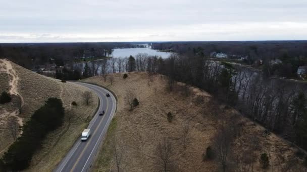 Lake Harbor Κομμάτι Drone Στη Λίμνη Mona Στο Muskegon — Αρχείο Βίντεο