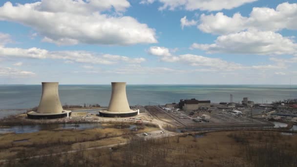 Central Nuclear Enrico Fermi Michigan Vista Aérea Drone — Vídeo de Stock