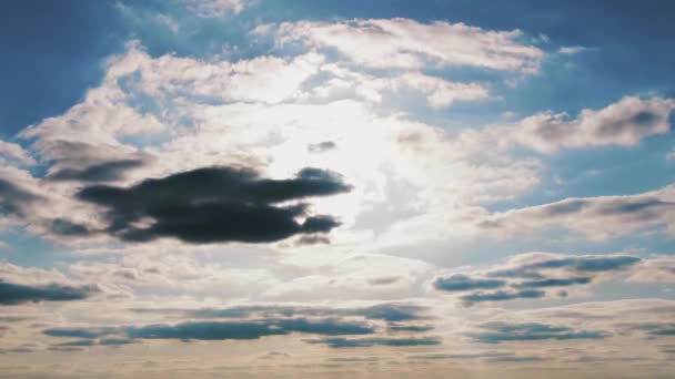 Still Shot White Black Clouds Moving Blue Sky Aerial Shot — стоковое видео