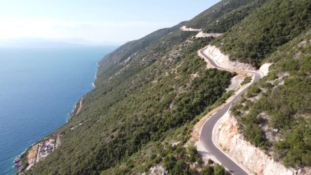 Scenic Tortuous Coastal Road Vid Lefkada Island Grekland Antenn — Stockvideo