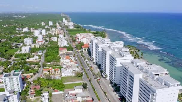 Propriedade Beira Mar Tropical Costa Caribenha Marbella Juan Dolio Aéreo — Vídeo de Stock