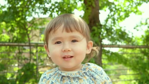 Adorable Little Girl Nature Background Close — Stockvideo