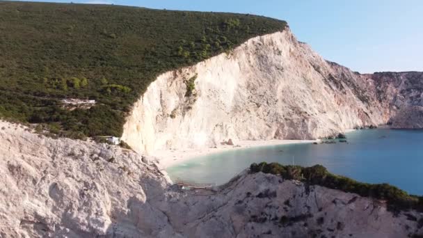 White Cliffs Porto Katsiki Beach Lefkada Island Greece Aerial — Video