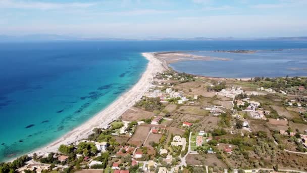 Long White Sandy Agios Ioannis Beach Lefkada Island Greece Aerial — Stock Video