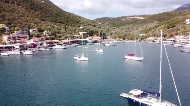 Mikros Gialos Lefkada Island Grecia Aerial Boats Boulevard — Video Stock