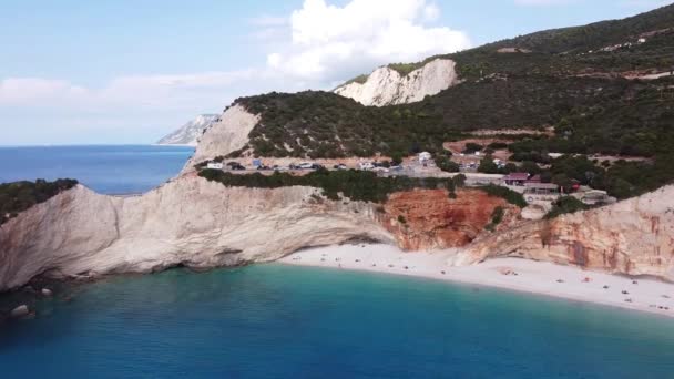 Plaża Porto Katsiki Wybrzeże White Cliff Wyspie Lefkada Grecja Lotnictwo — Wideo stockowe