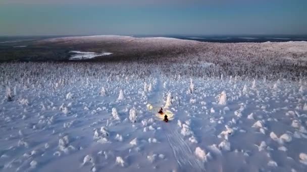 Воздушный Беспилотник Сторону Лыжного Движущийся Снежной Тропе Высокогорье Лапландии — стоковое видео