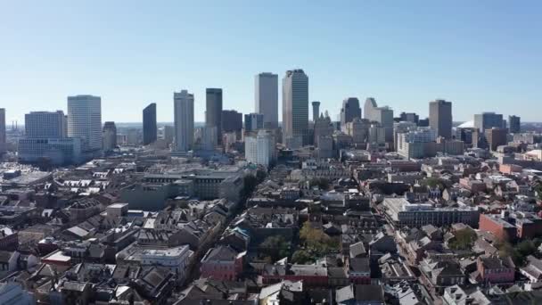 Fransız Mahallesi Nin Üstünden New Orleans Ufuk Çizgisinin Havadan Geniş — Stok video