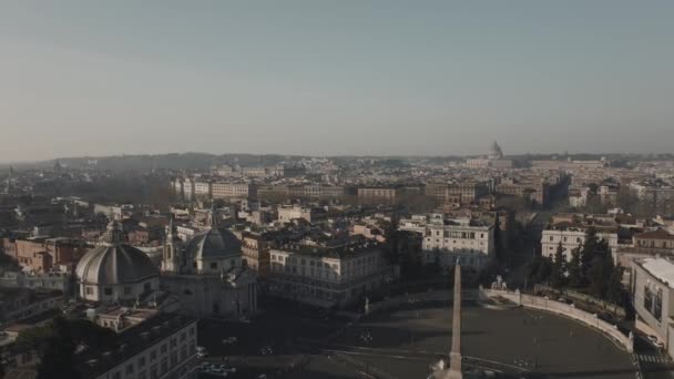 Aerial View Overlooking Piazza Del Popolo Sunny Rome Italy Reverse — Video