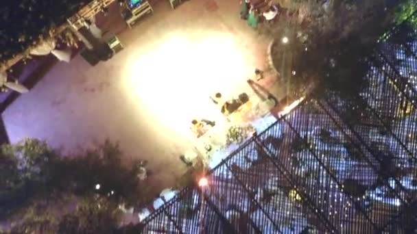 Aerial Top View Guests Enjoying Outdoor Wedding Party Night — Stock Video