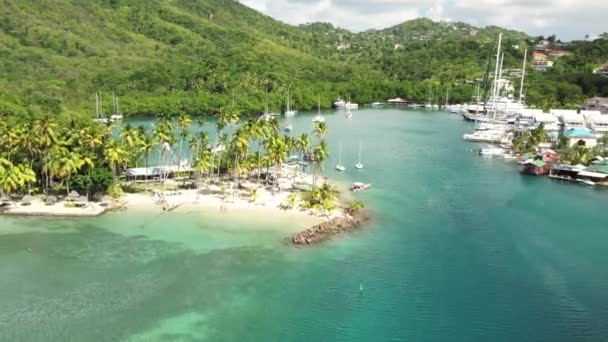 Drone Girato Marigot Bay Pieno Vedute Iconiche Cartolina Bel Posto — Video Stock