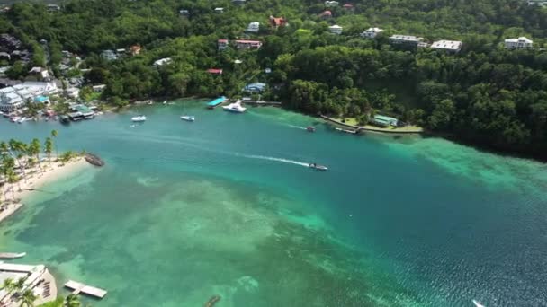 Luftaufnahme Eines Bootes Das Langsam Der Marigot Bay Kreuzt Einem — Stockvideo