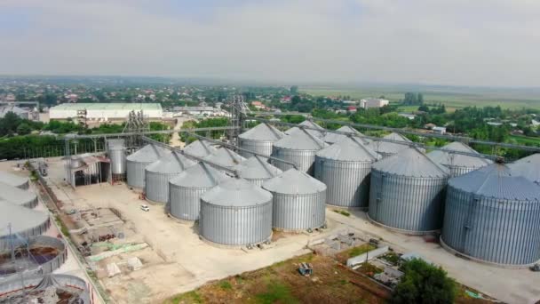 Aerial View Drone Group Silo Sunny Day Seen Increase Storage — Vídeo de Stock