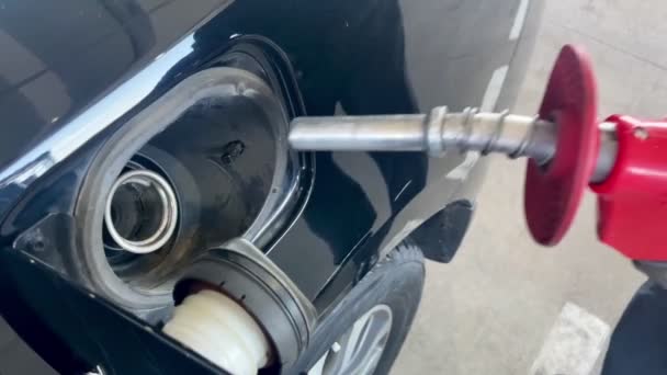 Close Male Hand Refueling Black Car Expensive Gas Oil Prices — Video