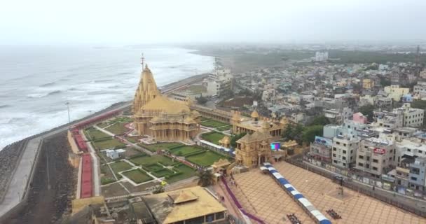 Letecký Snímek Nad Krásným Somnath Mahadev Chrámu Který Nejstarší Shiva — Stock video