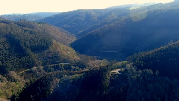 Luftaufnahme Von Hügeln Nach Sonnenaufgang Mann Lugo Galicien Spanien Enge — Stockvideo