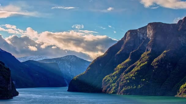 Dramatic View Rolling Clouds Majestic Mountains Ocean Timelapse — Video Stock