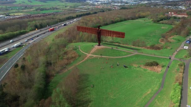 Légi Felvétel Északi Angyalról Gateshead Vagyok Egyesült Királyság Előre Lépés — Stock videók