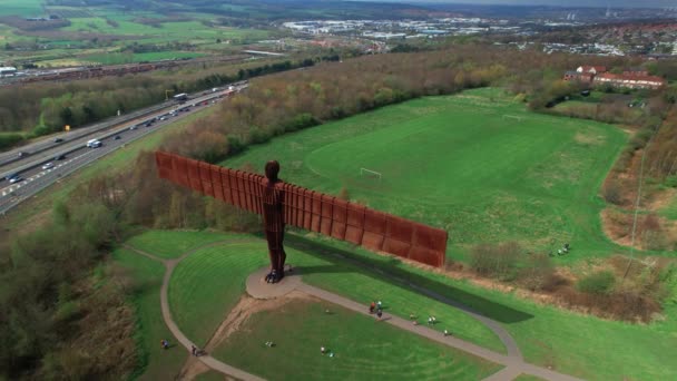 Angel North Newcastle Gateshead England Inglés Imágenes Aviones Tripulados Mayo — Vídeo de stock