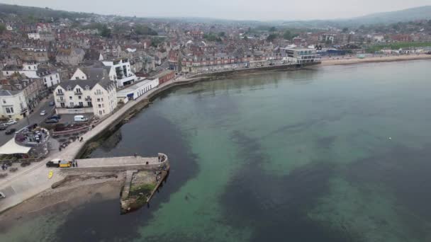 Swanage Dorset Town Seafting Drone Airport View — стоковое видео