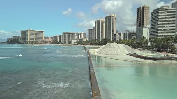 Flygfoto Över Sand Restaureringsprojekt Waikiki Stranden — Stockvideo