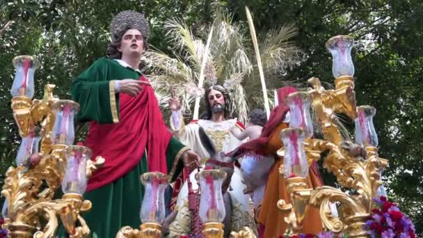 Obrázek Ježíše Krista Během Oslav Svatého Týdne Cadizu Španělsku Dvou — Stock video