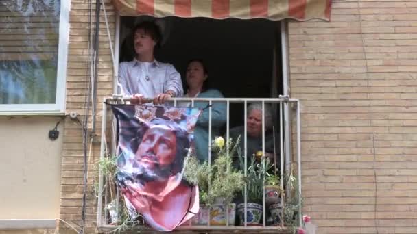 Residents Watch Penitents March Procession Celebrate Holy Week Seville Spain — Video Stock