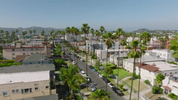 Repülő Fákkal Szegélyezett Környéken Los Angelesben Sunny Day Drone Shot — Stock videók