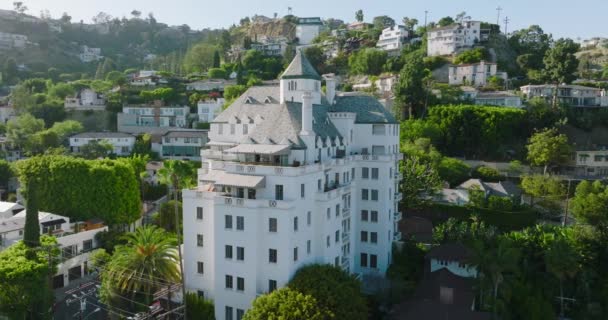 Widok Lotu Ptaka Zabytkowy Zamek Marmont Położony Hills West Hollywood — Wideo stockowe