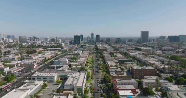 Drone Streets Apartment Rooftops Wilshire Buildings Ahead Horizon — 비디오
