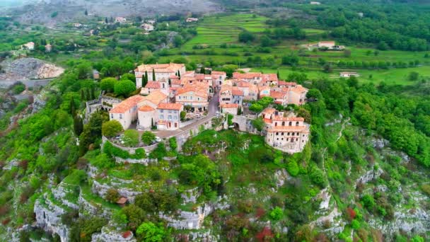 Veduta Aerea Che Mostra Villaggio Rurale Gourdon Con Vecchi Edifici — Video Stock