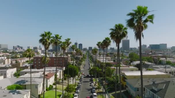 Flying Los Angeles Streets Sunny Day California Drone Aerial Shot — Vídeo de Stock