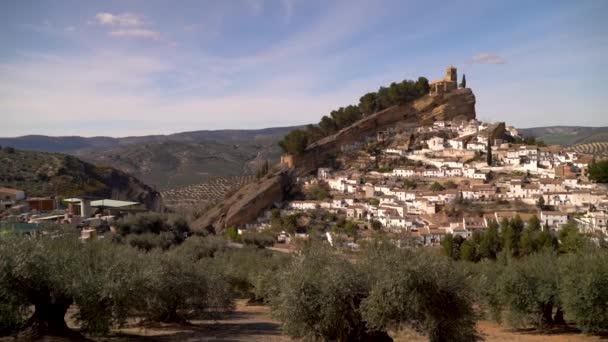 Slow Motion Pan Prachtig Dorpje Montefrio Het Andalusische Platteland — Stockvideo