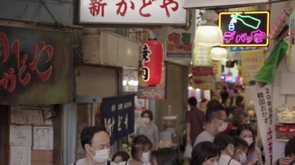 Busy Tsuruhashi Korea Town Market Osaka Japan Shopping Tight Street — Stock Video