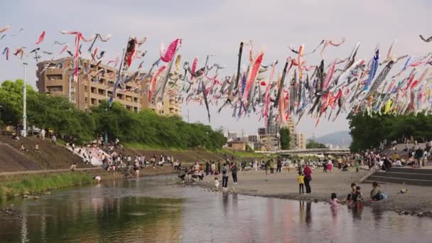 Povo Japonês Reunindo Akutagawa Sakurazutsumi Park Para Dia Criança — Vídeo de Stock