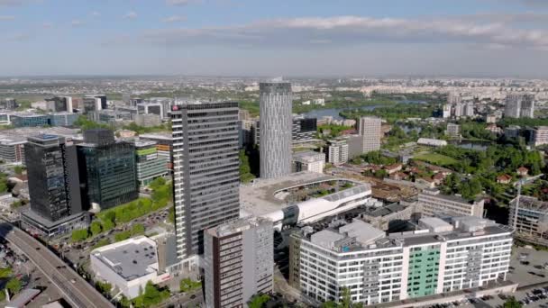 City Skyline Kantoorgebouwen District Luchtfoto Boekarest Roemenië — Stockvideo