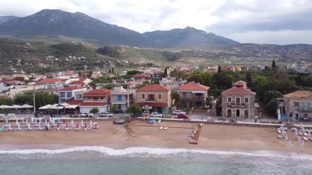 Stoupa Beach Town Late Summer Peloponnese Greece Trucking Sideways — Vídeo de stock