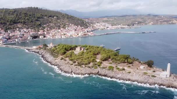 Marathonisi Peninsula Gythio Village Mani Peloponnese Grécia Aerial — Vídeo de Stock