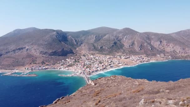 Viewpoint Monemvasia Gefira Seaside Town Peloponnese Greece Aerial — Video