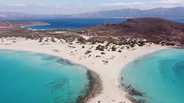 Turquoise Blue Bays White Sandy Beach Elafonisos Peloponnese Greece Aerial — Vídeo de stock