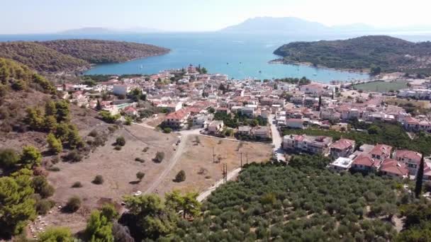 希腊伯罗奔尼撒Argolis海滨小镇Palea Epidavros 风景空中 — 图库视频影像