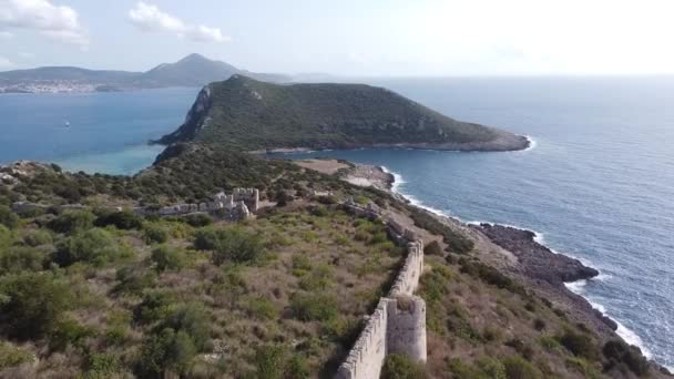 Ancien Château Navarino Voidokilia Beach Péloponnèse Grèce Aérien — Video