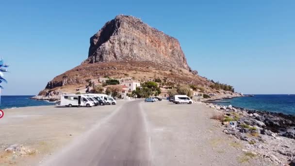 Camino Península Monemvasia Lakonia Peloponeso Grecia Aérea — Vídeo de stock