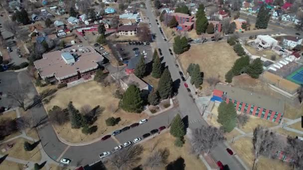 Downtown Trinidad Colorado Usa Aerial View Streets Homes Sunny Day — стокове відео