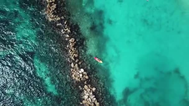 View Kayak Sailing Beautiful Blue Sea Gentle Rise Drone Kayak — Stock Video