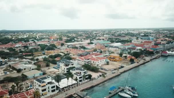 Kralendjik City Capital Bonaire Aerial View Coast Dutch Caribbean South — Stock Video