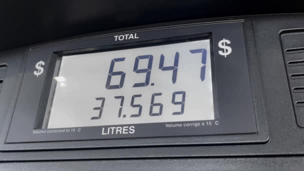 Gas Price Screen Dollars Fuel Pump Increasing Based Litres Close — Stock Video
